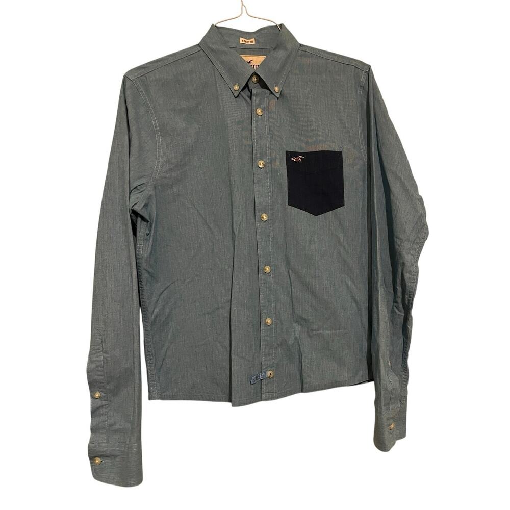 Hollister Blue Long Sleeve Cotton Button Front Shirt Men’s Size M